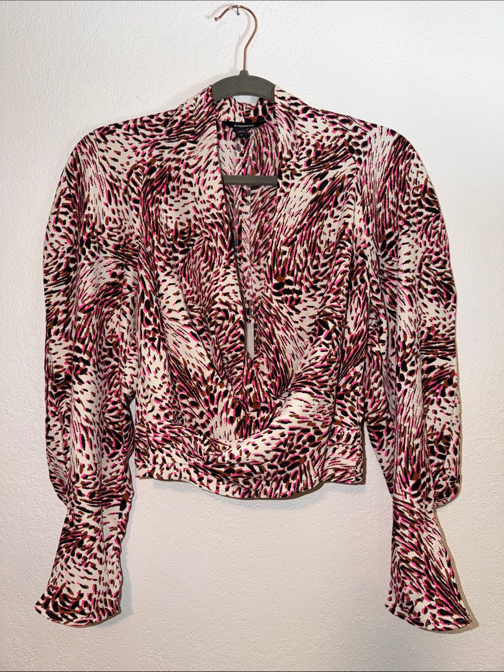 Express Pink, Black and Cream Abstract Wrap Blouse
